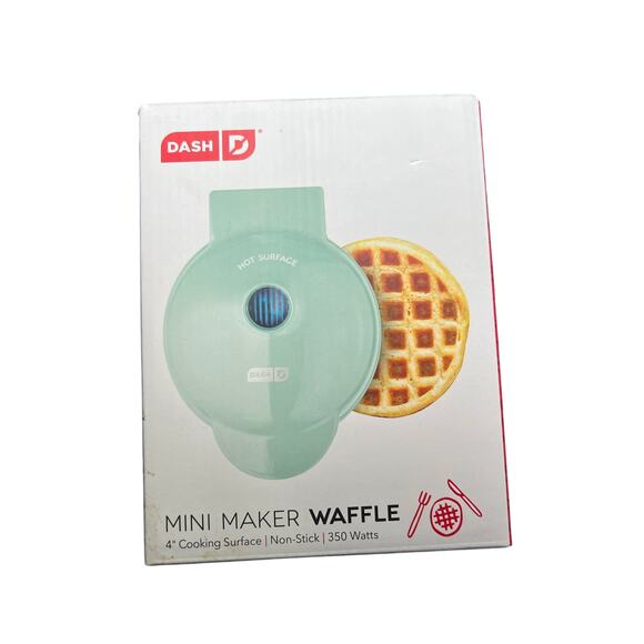 Dash Mini Waffle Maker 4” Non-Stick Teal Aqua Compact Kitchen Appliance 350W New - Picture 1 of 4